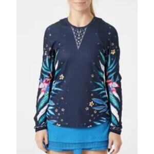 Lucky in Love Womens Large Long Sleeve Rash Guard Mesh Trim Tennis Top